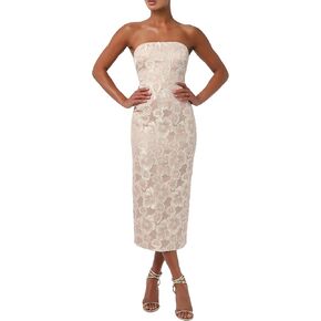 فستان Lulus Isla متوسط ​​الطول بدون حمالات للنساء من قماش الجاكار الأزهار بدون حمالات أنيق مناسب للحفلات المسائية وحفلات الكوكتيل فستان متوسط ​​الطول in Kuwait