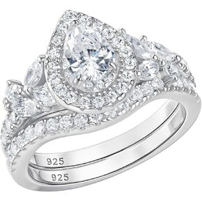 925 Sterling Silver Pear Cut Halo Wedding Engagement Rings Set for Women Bridal Ring Sets AAAAA Cubic Zirconia Promise Band Anniversary Size 5-10 in Kuwait