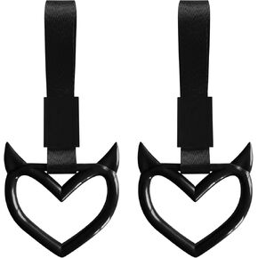 2PCS Heart Handle Keychains, Car Handle Strap, Auto Rear Bumper Warning Drift Charm Rings, Car Interior Exterior Decoration Devil Heart Hanging Rings Universal for Train Bus Subway (Yellow) in Saudi Arabia
