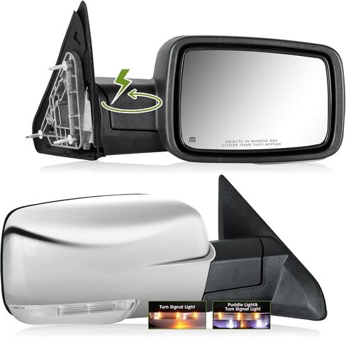 Side Mirrors Power Folding for Dodge Ram 1500 2009-2018, Ram 2500 3500 2010-2018, 2019-2023 1500 Classic Ram Tow Mirrors with Power Adjust Heated Turn Signal Puddle Light-Pair in Saudi Arabia