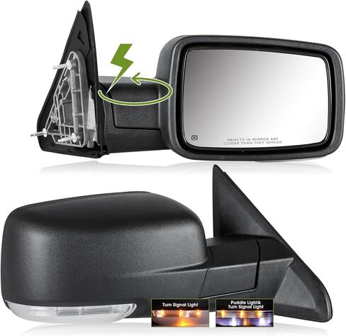 Side Mirrors Power Folding for Dodge Ram 1500 2009-2018, Ram 2500 3500 2010-2018, 2019-2023 1500 Classic Ram Tow Mirrors with Power Adjust Heated Turn Signal Puddle Light-Pair in Kuwait