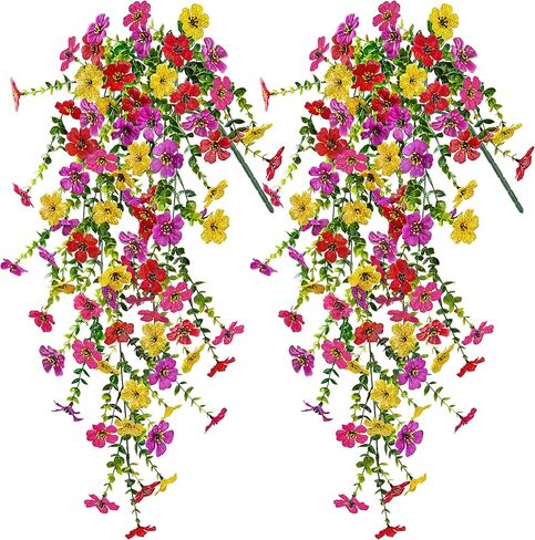 زهور صناعية معلقة مقاومة للأشعة فوق البنفسجية من Der Rose للأماكن الخارجية، زهور معلقة زائفة من الحرير المتتالية لسياج الشرفة الخارجية وديكور الفناء والشرفة in Kuwait