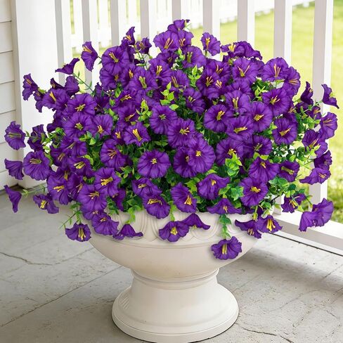 24 Bundles Artificial Flowers for Outdoors, Fake Silk Morning Glory Faux Eucalyptus UV Resistant Plastic Plants for Outside Planter Porch Garden Patio Spring Summer Home Decoration, Mixed in Kuwait