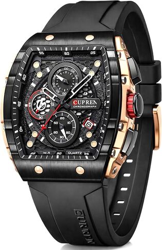 PASOY Luxury Chronograph Watches for Mens Rubber Strap Black Waterproof Date Analog Quartz Watch in Kuwait