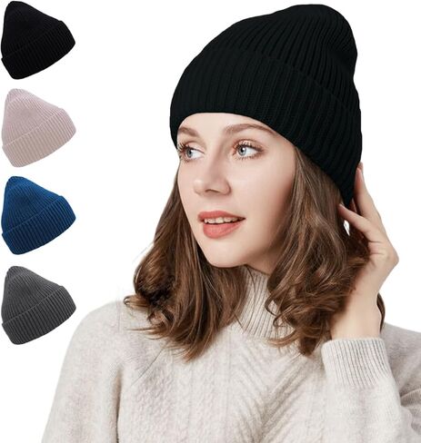قبعة شتوية من Kolti للرجال والنساء، قبعة صغيرة دافئة ناعمة متماسكة قبعة تزلج ذات أساور بأساور in Kuwait