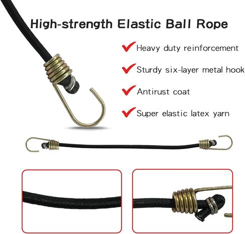 28 قطعة من حبال بنجي من بولاربير مع خطافات بأحجام متنوعة - 10 بوصة و18 بوصة و24 بوصة و31 بوصة و40 بوصة من الحبال الفولاذية المطلية بالبلاستيك - مع 4 مشابك قماش القنب/4 أسلاك كروية/حقيبة تخزين - تستخدم للنقل والتحريك والبضائع الثابتة (أسود) in Kuwait