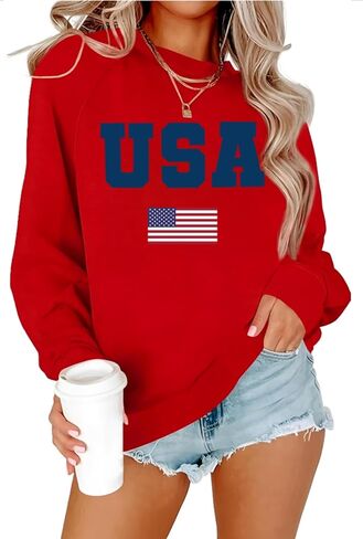 Womens USA Sweatshirt American Flag Sweater Long Sleeve 4th of July Shirt Patriotic Sweatshirt Pullover Outfit Tops in Saudi Arabia