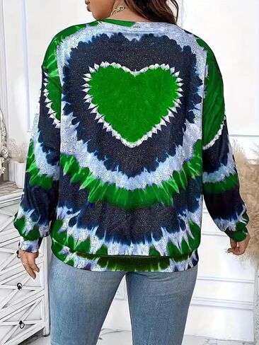 Women's Tie Dye Heart Print Sweatshirt Oversized Long Sleeve Casual Pullover Top in Saudi Arabia