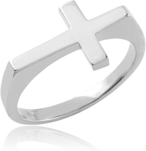 925 Sterling Silver Flat Top Sideways Cross Ring in Kuwait
