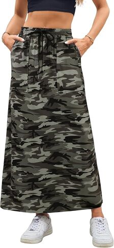 SOFIA'S CHOICE Women's Drawstring Maxi Skirt with Pockets High Waist A Line Long Skirts in Kuwait