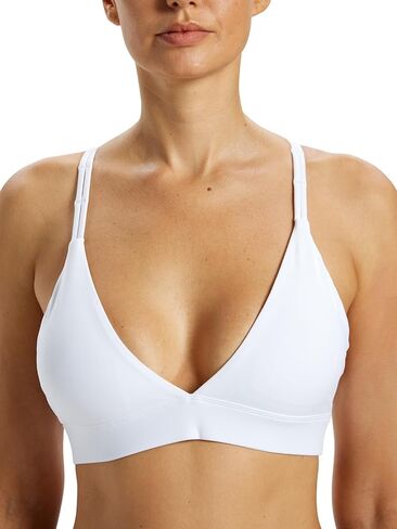 Strappy Criss Cross Back Sports Bra Deep V Neck Yoga Double Thin Straps Light Support Workout Top Removable Pads in Kuwait