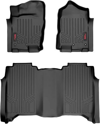 Rough Country All Weather Floor Mats Set for Nissan Titan Crew Cab (17-24) & Titan XD (16-24) - Custom Fit Rubber Titan Floor Mats, Rubber Truck Mats, Waterproof Truck Floor Mats in Saudi Arabia