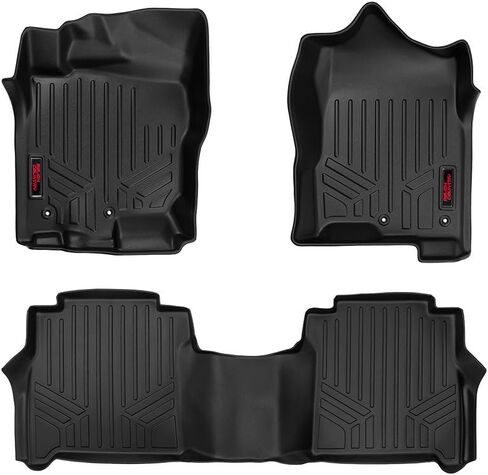 Rough Country All Weather Floor Mats Set for Nissan Titan Crew Cab (17-24) & Titan XD (16-24) - Custom Fit Rubber Titan Floor Mats, Rubber Truck Mats, Waterproof Truck Floor Mats in Saudi Arabia