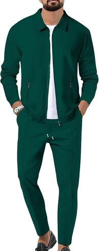 Men's Waffle Tracksuit 2 Piece Set Full Zip Casual Jackets And Pants 2 Piece Outfits Solid Athletic Jogging Suit Sets in Saudi Arabia