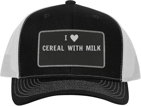 I Heart Love Cereal with Milk - Leather Black Patch Engraved Trucker Hat in Kuwait