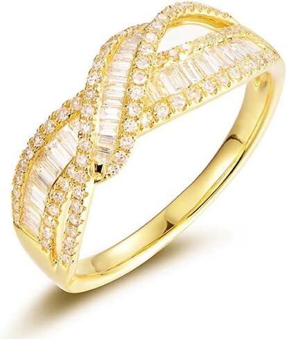 ENDLESSNESS & ETERNITY Twisted Wedding Band CZ Cubic Zirconia Cocktail Statement Criss-cross Intertwined 14K Gold Plated Half Eternity Promise Gold Ring in Kuwait