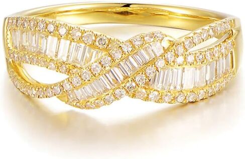 ENDLESSNESS & ETERNITY Twisted Wedding Band CZ Cubic Zirconia Cocktail Statement Criss-cross Intertwined 14K Gold Plated Half Eternity Promise Gold Ring in Saudi Arabia
