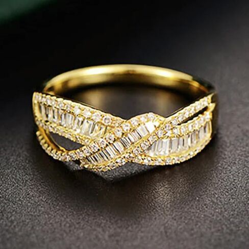 ENDLESSNESS & ETERNITY Twisted Wedding Band CZ Cubic Zirconia Cocktail Statement Criss-cross Intertwined 14K Gold Plated Half Eternity Promise Gold Ring in Saudi Arabia