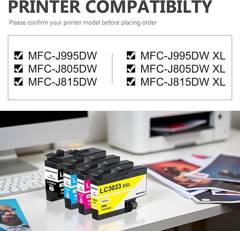 خراطيش حبر LC3033XXL مع استبدال فائق الإنتاجية لطابعات Brother LC3033 LC3035 BK/C/M/Y XXL مع طابعات MFC-J995DW MFC-J805DW MFC-J815DW (4 عبوات) in Kuwait