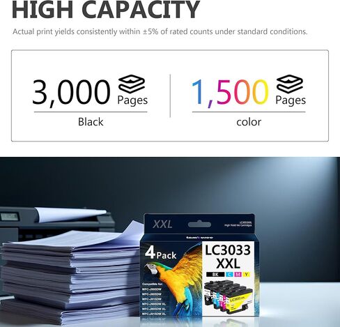 خراطيش حبر LC3033XXL مع استبدال فائق الإنتاجية لطابعات Brother LC3033 LC3035 BK/C/M/Y XXL مع طابعات MFC-J995DW MFC-J805DW MFC-J815DW (4 عبوات) in Kuwait