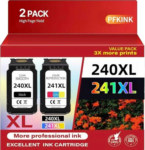 استبدال خرطوشة الحبر المتوافقة 240XL 241XL لحبر Canon 240 241 Combo PG-240XL CL-241XL لطابعة MG3620 MG3600 TS5120 TS5100 MG2120 MG3520 MX472 MX452 MX512 (1 أسود، 1 ثلاثي الألوان) in Kuwait