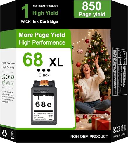 68XL Black Ink Cartridges High Yield Black 1 Pack Replacement for HP Printers Envy 6555e 6100e 6500e Series 68e Compatible with 6155e 6555e 6152e 6552e 6558e 6165e in Kuwait