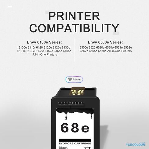 68XL Black Ink Cartridges High Yield Black 1 Pack Replacement for HP Printers Envy 6555e 6100e 6500e Series 68e Compatible with 6155e 6555e 6152e 6552e 6558e 6165e in Kuwait