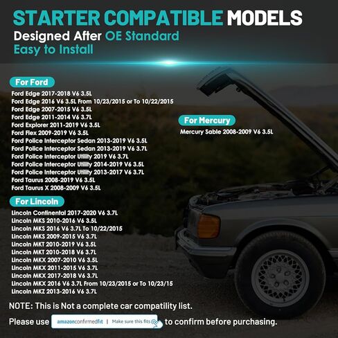 محرك بدء التشغيل 6692 مناسب لسيارات Ford Explorer 11-19، Edge 07-18، Flex 09-19، Taurus، لسيارة Lincoln MKZ MKX MKS MKT، لسيارة Mercury Sable 3.5L 3.7L مشغلات استبدال السيارات #6692N in Saudi Arabia