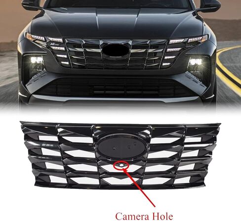 المصد الأمامي العلوي للشبكة مع فتحة الكاميرا المتوافقة مع Hyundai Tucson 2022-2024 غطاء محرك السيارة الأسود الكروم OE بديل لـ 86350N9110 86350-N9110 in Saudi Arabia
