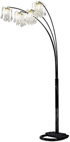 SH Lighting 84" Arc Tree Floor Lamp - Featrue 4 Bell Hanging Faux Crystal Ornaments Shades with U Shape Base - Great for Living Rooms, Bedrooms, or Arching Over Couches (Black) in Saudi Arabia