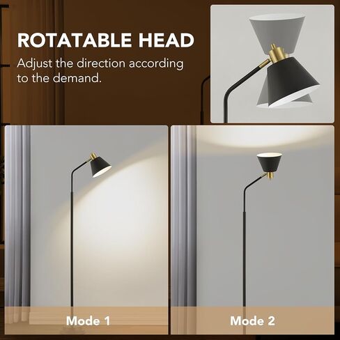 65.3" Modern Floor Lamps for Living Room, Black Floor Lamp for Bedroom, Dual-Base Industrial Standing Lamp, Adjustable-Head Corner Lamp, Tall Lamp, Living Room Light, Bulb Included, Black in Saudi Arabia