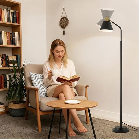 65.3" Modern Floor Lamps for Living Room, Black Floor Lamp for Bedroom, Dual-Base Industrial Standing Lamp, Adjustable-Head Corner Lamp, Tall Lamp, Living Room Light, Bulb Included, Black in Saudi Arabia