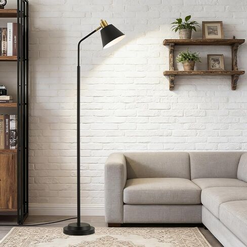 65.3" Modern Floor Lamps for Living Room, Black Floor Lamp for Bedroom, Dual-Base Industrial Standing Lamp, Adjustable-Head Corner Lamp, Tall Lamp, Living Room Light, Bulb Included, Black in Saudi Arabia