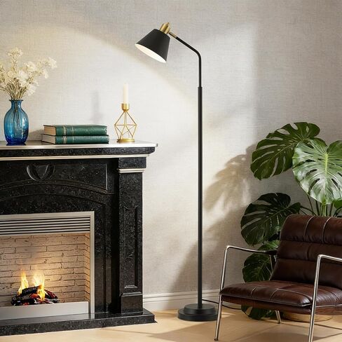 65.3" Modern Floor Lamps for Living Room, Black Floor Lamp for Bedroom, Dual-Base Industrial Standing Lamp, Adjustable-Head Corner Lamp, Tall Lamp, Living Room Light, Bulb Included, Black in Saudi Arabia