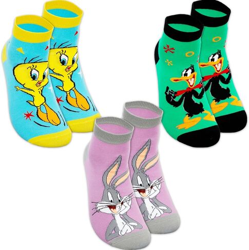 Looney Tunes Gripper Socks for Women - Bundle with 3 Pairs of Non-Slip Ankle Socks Featuring Tweety Bird, Bugs Bunny, More Plus Stickers | Looney Tunes Apparel Gift Set for Teens, Girls in Kuwait