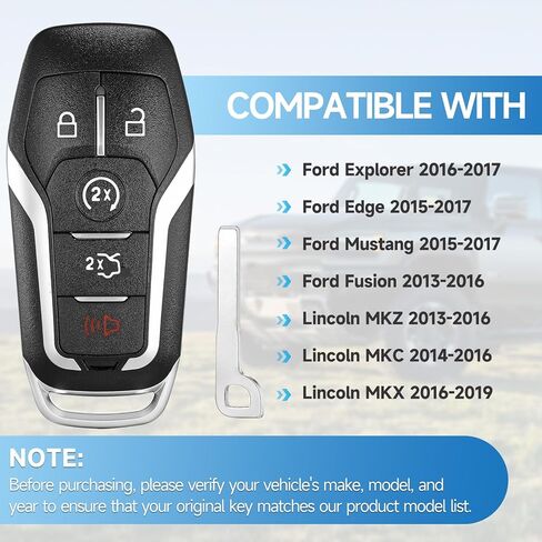 Key Fob Replacement Fit for Ford Edge Mustang 2015-2017,Explorer 2016-2017,Fusion 2013-2016,Lincoln MKZ 2013-2016,MKC 2014-2016,MKX-2016-2019,Smart Car Keyless Entry Remote Frequency:902Mhz 164-R7989 in Kuwait
