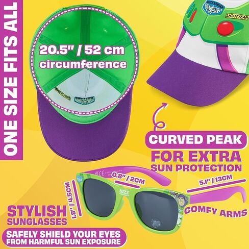 Disney Toy Story Baseball Cap and Sunglasses Set for Boys UV 400 Sun Protection Buzz Lightyear Woody Gifts for Boys (Multi Buzz) in Kuwait