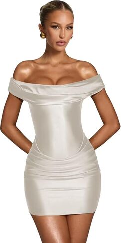 Mollyevers Short Satin Homecoming Dresses for Teens 2026 Off The Shoulder Ruched Mini Tight Prom Cocktail Dress in Kuwait