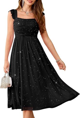 Wedtrend Sparkly Sequin Dress Ruffle Strap 80s Prom Dress Long Formal Dresses for Women in Kuwait