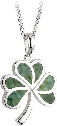 Biddy Murphy, Women's Irish Shamrock, Lucky Three Leaf Clover 925 Sterling Silver Pendant Necklace with Connemara Marble Inlay in Saudi Arabia