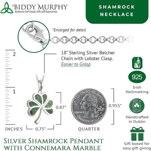 Biddy Murphy, Women's Irish Shamrock, Lucky Three Leaf Clover 925 Sterling Silver Pendant Necklace with Connemara Marble Inlay in Saudi Arabia