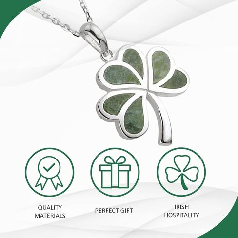 Biddy Murphy, Women's Irish Shamrock, Lucky Three Leaf Clover 925 Sterling Silver Pendant Necklace with Connemara Marble Inlay in Saudi Arabia