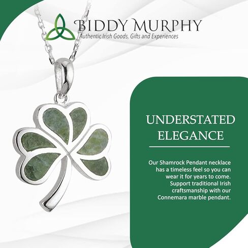 Biddy Murphy, Women's Irish Shamrock, Lucky Three Leaf Clover 925 Sterling Silver Pendant Necklace with Connemara Marble Inlay in Saudi Arabia