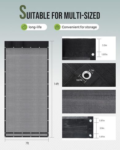 قماش القنب الثقيل مقاس 7 × 14 بوصة من FoundGo Mesh Tarp مع الحلقات ونظام تدفق الهواء و4 أسلاك مرنة وجيبين لاستبدال غطاء سرير الشاحنة in Kuwait
