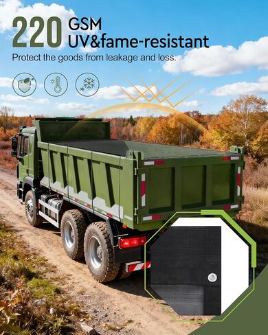 قماش القنب الثقيل مقاس 7 × 14 بوصة من FoundGo Mesh Tarp مع الحلقات ونظام تدفق الهواء و4 أسلاك مرنة وجيبين لاستبدال غطاء سرير الشاحنة in Kuwait