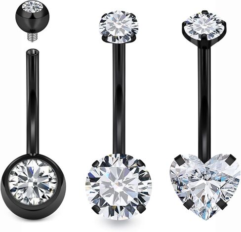 Belly Button Rings Surgical Steel Internally Threaded Belly Button Ring 10MM/12MM/14MM/16MM Navel Rings for Women Clear CZ 14G Long Bar Navel Piercing Jewelry in Kuwait