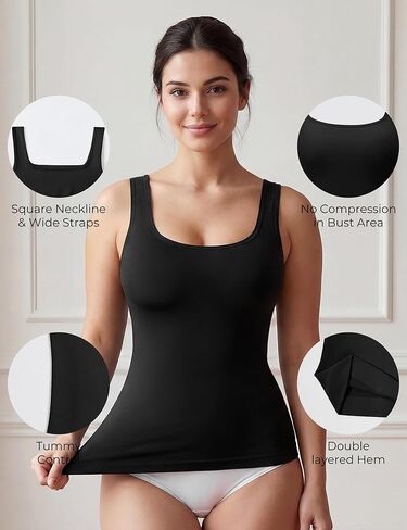 KIKIMINK Womens Shapewear Tank Tops Tummy Control Seamless Square Neck Body Shaper Compression Camisole Slimming Undershirt in Saudi Arabia