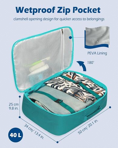 Hynes Eagle Travel Backpack 40L Flight Approved Carry on Backpack Men Large Cabin Weekender Laptop Backpack Women 15.6 inches Teal with Waist Pack Green in Kuwait