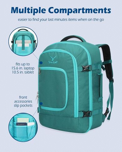 Hynes Eagle Travel Backpack 40L Flight Approved Carry on Backpack Men Large Cabin Weekender Laptop Backpack Women 15.6 inches Teal with Waist Pack Green in Kuwait