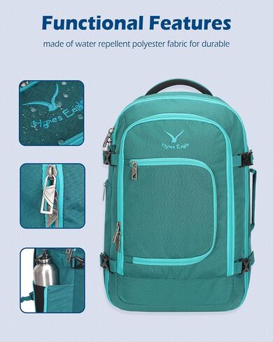 Hynes Eagle Travel Backpack 40L Flight Approved Carry on Backpack Men Large Cabin Weekender Laptop Backpack Women 15.6 inches Teal with Waist Pack Green in Kuwait